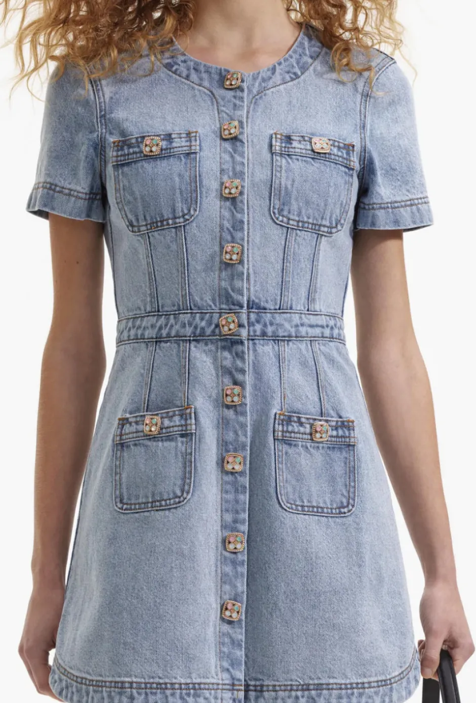 New - Denim Buttoned Mini Dress - Light Blue Dresses | Mini Dresses