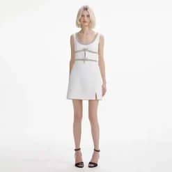 Clearance - Embellished Bow Trim Mini Dress - White Dresses | Mini Dresses