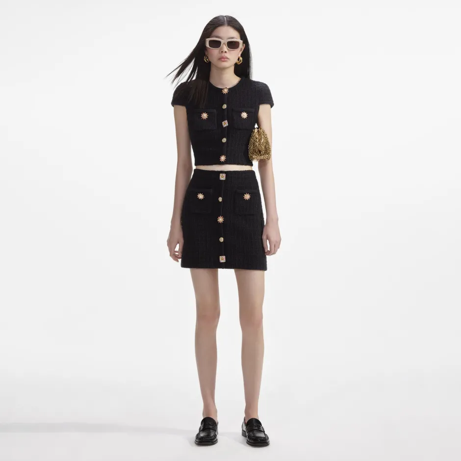 New - Jewel Button Knit Skirt - Black Long Skirts | Mini Skirts