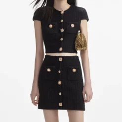New - Jewel Button Knit Skirt - Black Long Skirts | Mini Skirts
