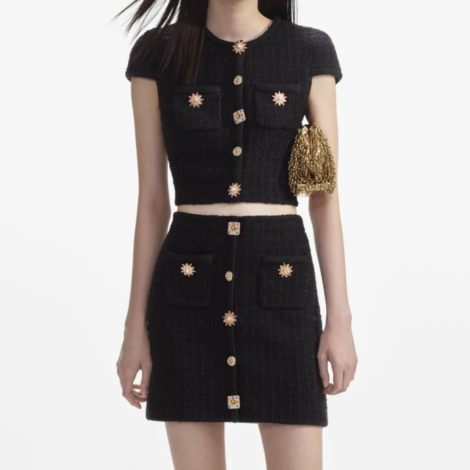 New - Jewel Button Knit Skirt - Black Long Skirts | Mini Skirts