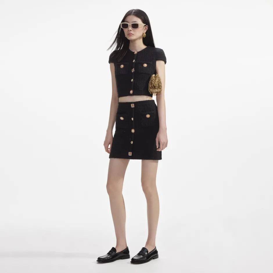 New - Jewel Button Knit Skirt - Black Long Skirts | Mini Skirts