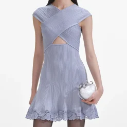 Clearance - Knit Lace Insert Mini Dress - Blue Mini Dresses | Dresses
