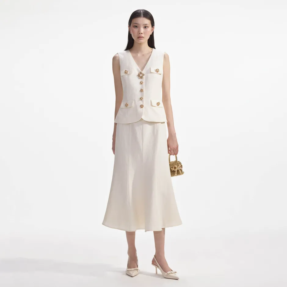 Clearance - Linen Midi Dress - Cream Dresses | Midi