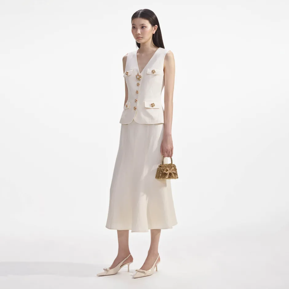 Clearance - Linen Midi Dress - Cream Dresses | Midi