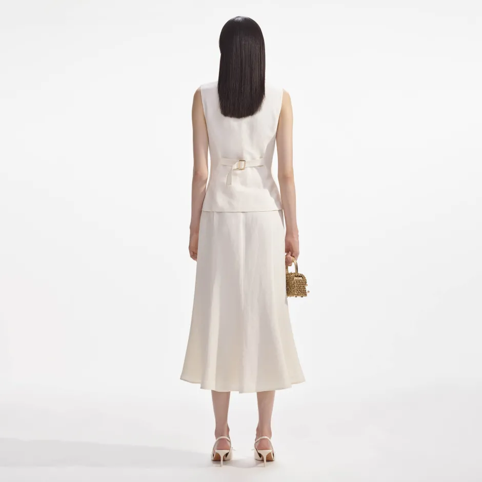 Clearance - Linen Midi Dress - Cream Dresses | Midi