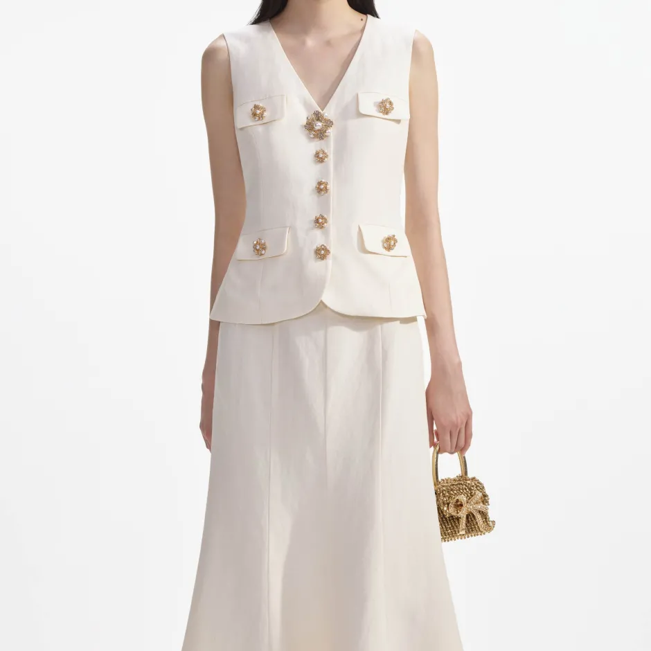 Clearance - Linen Midi Dress - Cream Dresses | Midi