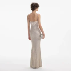 Best - Rhinestone Mesh Maxi Dress - Cream Dresses | Long Dresses
