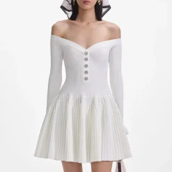 Outlet - Ribbed Knit Mini Dress - White Mini Dresses | Dresses