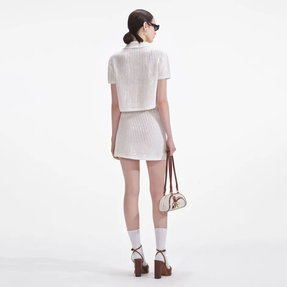 New - Sequin Crochet Mini Skirt - White Mini Skirts