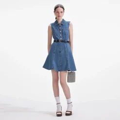 New - Sleeveless Pearl Mini Dress - Denim Mini Dresses | Dresses