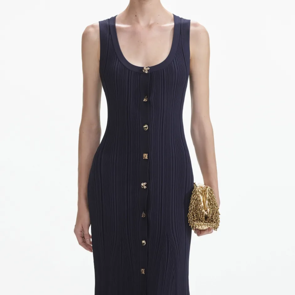 Online - Viscose Knit Midi Dress - Navy Dresses | Long Dresses