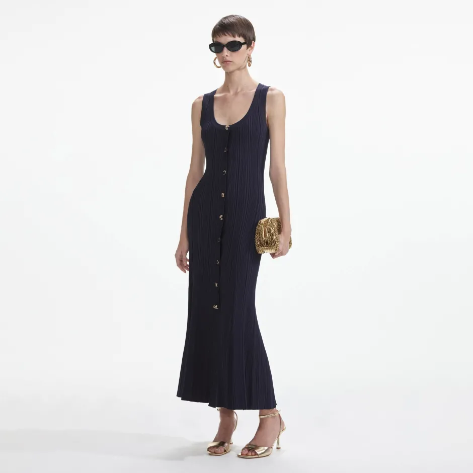 Online - Viscose Knit Midi Dress - Navy Dresses | Long Dresses