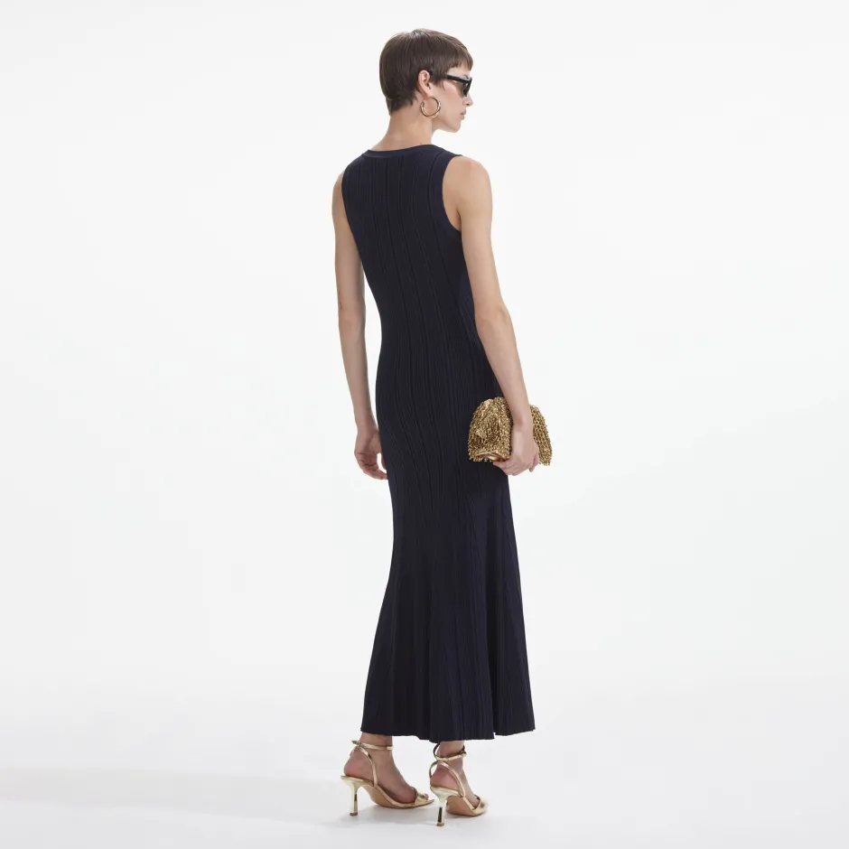 Online - Viscose Knit Midi Dress - Navy Dresses | Long Dresses