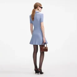 Online - Viscose Rib Knit Mini Dress - Blue Mini Dresses | Dresses