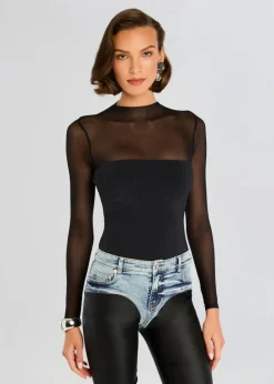 New - Brandi Mesh Bodysuit - Black Bodysuits