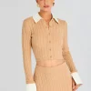 Online - Eloise Cable Knit Cardigan - Tan Sweaters & Knits