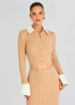 Online - Eloise Cable Knit Cardigan - Tan Sweaters & Knits