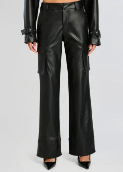 Clearance - Fifer Vegan Leather Mid Rise Cargo Pant - Black Pants