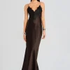 New - Grenache Satin Maxi Dress - Ash Brown Dresses | Long Dresses