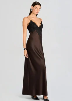 New - Grenache Satin Maxi Dress - Ash Brown Dresses | Long Dresses