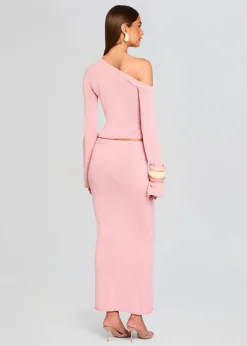New - Kora Knit Maxi Skirt - Coral Blush Long Skirts