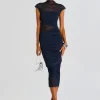 New - Tabitha Mesh Ruched Midi Dress - Sapphire Dresses | Midi