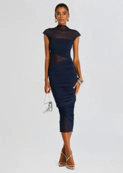 New - Tabitha Mesh Ruched Midi Dress - Sapphire Dresses | Midi