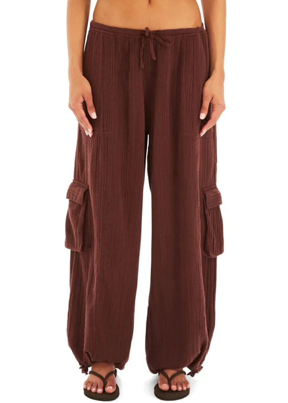 Clearance - Zira Gauze Cargo Pant - Coconut Pants
