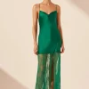 New - Elle Silk Lace Cowl Maxi Dress - Emerald Green Dresses | Long Dresses
