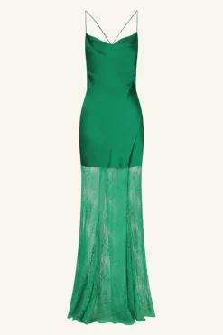 New - Elle Silk Lace Cowl Maxi Dress - Emerald Green Dresses | Long Dresses