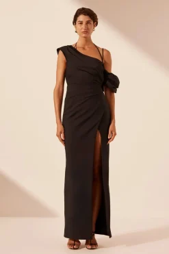 Fashion - Lani Asymmetrical Draped Maxi Dress - Black Dresses | Long Dresses