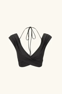 New - Lani Cross Front Ruched Crop Top - Black Crop Tops
