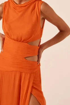 Online - Layla Cut Out Side Split Maxi Dress - Flame Orange Dresses | Long Dresses