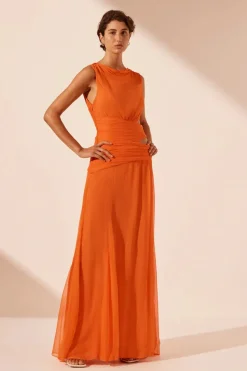 Online - Layla Cut Out Side Split Maxi Dress - Flame Orange Dresses | Long Dresses