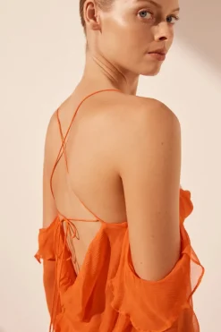 Clearance - Layla Long Sleeve Ruffle Maxi Dress - Flame Orange Dresses | Long Dresses