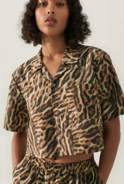 Best - Cotton Silk Cropped Camp Shirt - Leopard Animal Print | Crop Tops