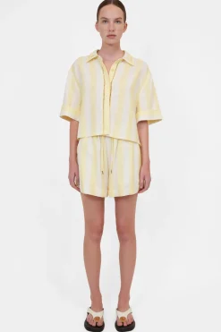 Hot - Keston Button Down Shirt - Lemon Stripe Crop Tops