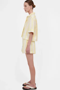 Hot - Keston Button Down Shirt - Lemon Stripe Crop Tops