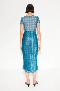 Sale - Mesh Dress - Ink gingham shibori combo Dresses | Midi