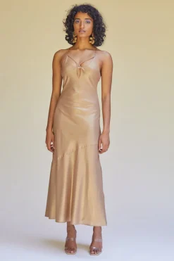 Online - Piper Key Hole Slip Dress W Gold Detailing - Bronze Dresses | Long Dresses