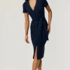Best - Agnes Tie Front Dress - Navy Midi | Midi Dresses
