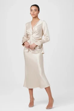Outlet - Lauren Long Sleeve Blouse - Champagne Blouses