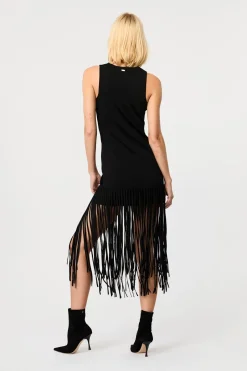 Online - Margaux Fringe Knit Dress - Jet Midi | Midi Dresses