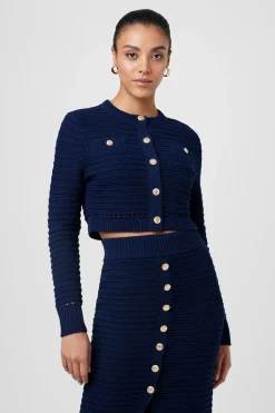 Clearance - Miller Pointelle Cardigan - Navy Sweaters & Knits