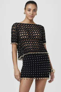 Online - Nadia Pull On Crochet Skirt - Jet-Gold Mini Skirts
