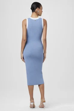 Fashion - Victoria Knit Tie Front Dress - Steel Blue/Ice Blue Midi | Midi Dresses