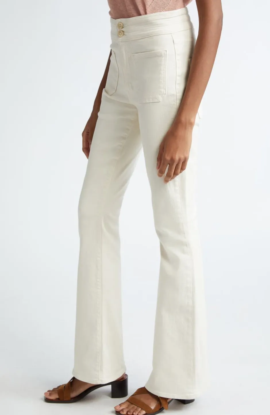 Discount - Beverly Patch Pocket Skinny Flare Jeans - Ecru Flare | High-Rise