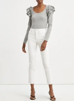 New - Carly Kick Flare Jean Raw Hem - White Denim | All Denim