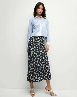 Discount - Clover Stretch-Silk Floral Skirt - Navy Multi Long Skirts